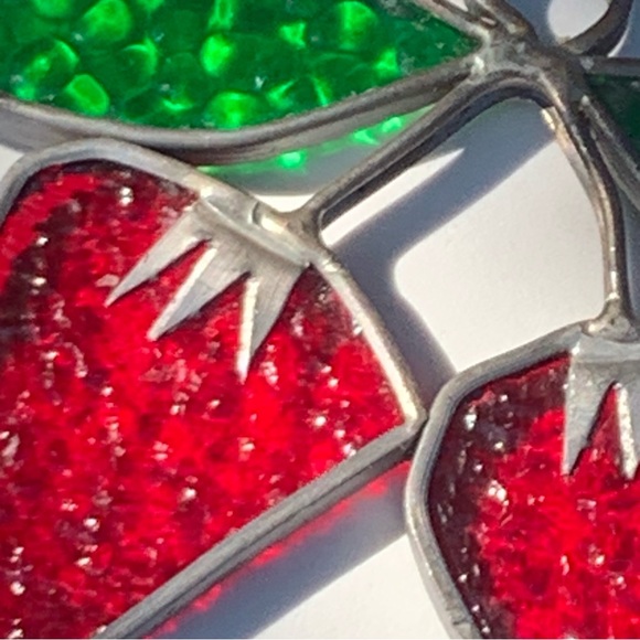 Vintage MCM Handmade Stained Glass Sun Catcher Strawberries Textured Bird - Picture 6 of 10